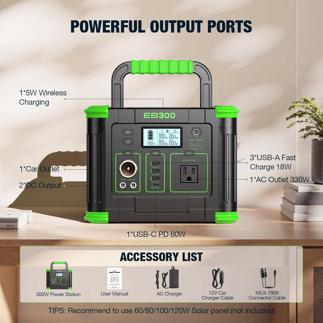 GRECELL- Central eléctrica portátil 300 W, generador solar 288 Wh c...