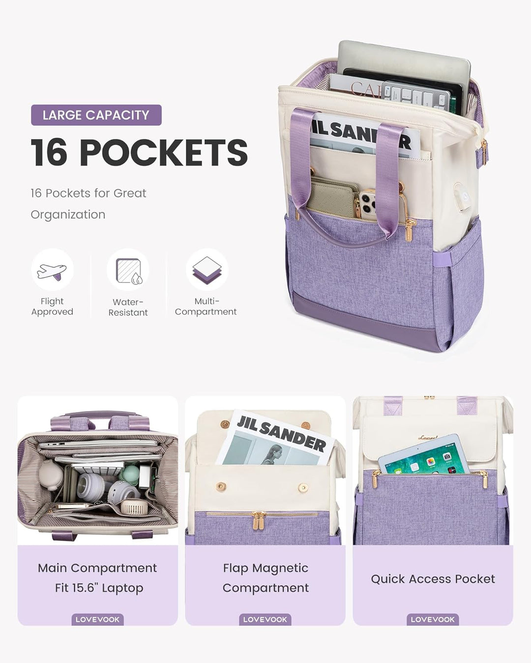 LOVEVOOK Mochila para laptop para mujer, mochila de trabajo convert...