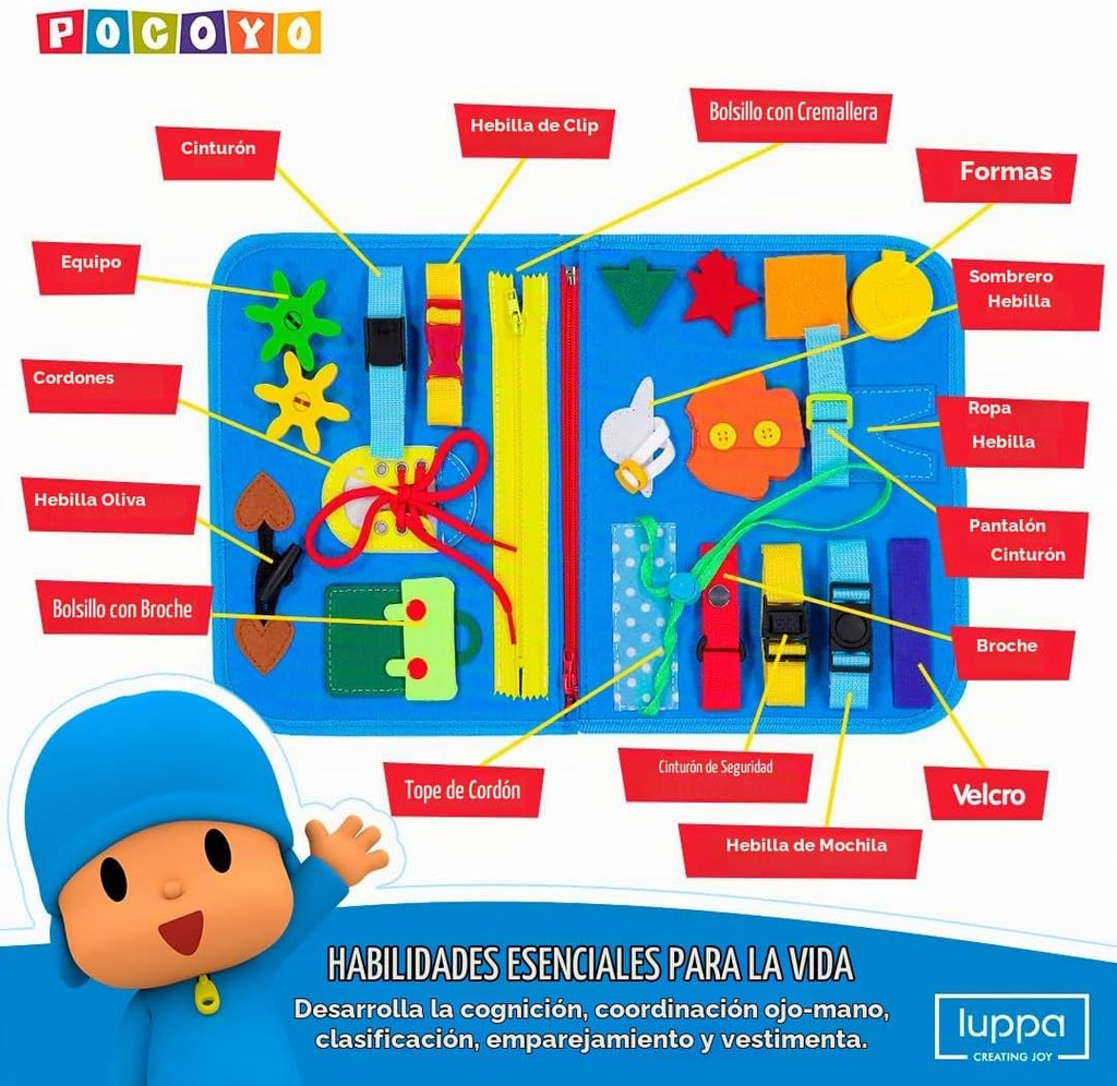 Pocoyo Montessori Busy Board - Diversión de aprendizaje preescolar con alfabeto y números, juguete educativo ideal de viaje para niños de 3 a 4 años (tablero de negocios)