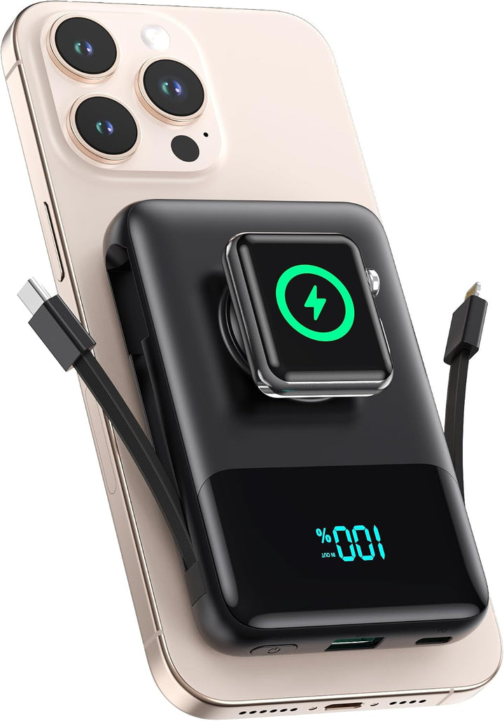 Cargador portátil magnético para iPhone con cable incorporado, banc...