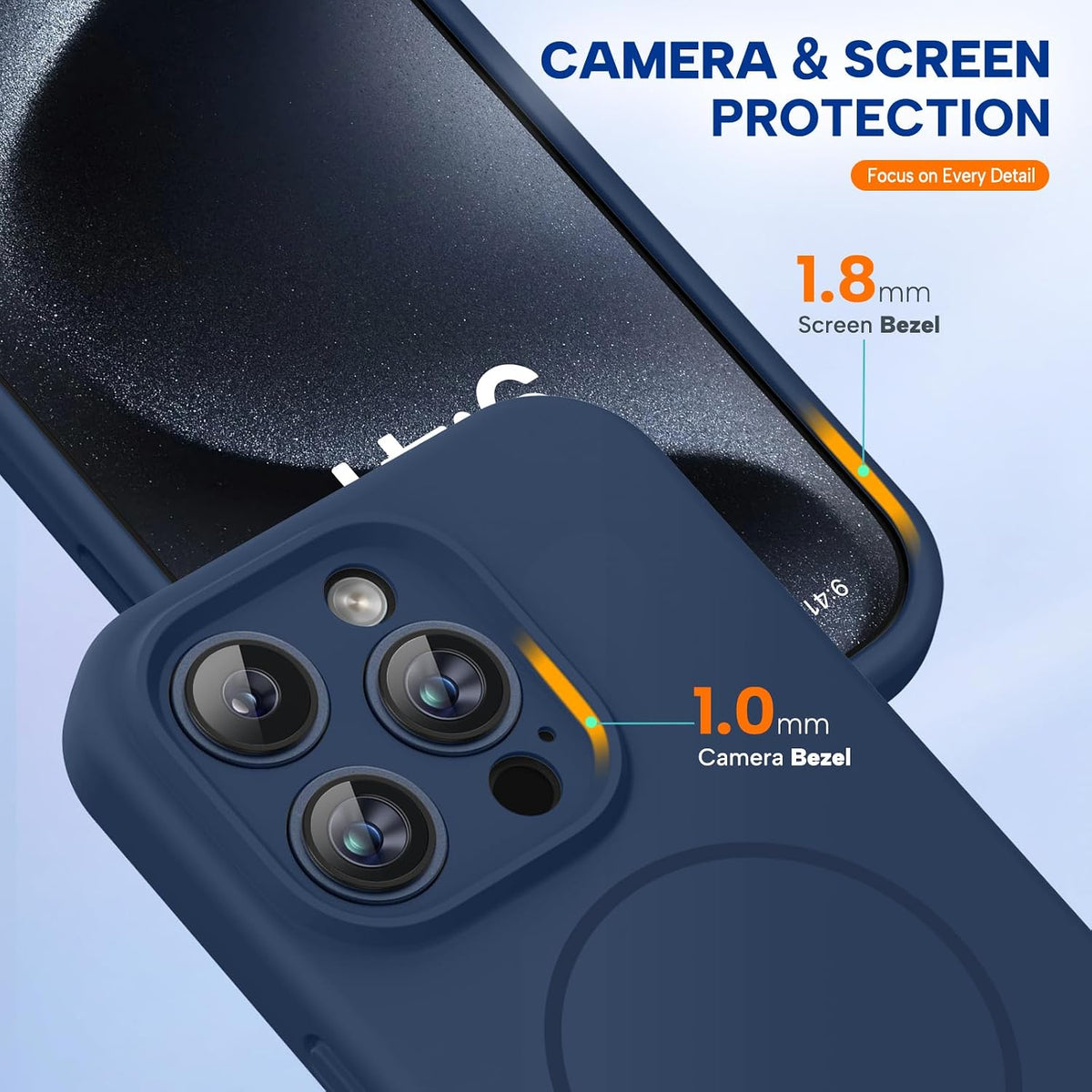 Miracase Funda de silicona y magnética para iPhone 15 Pro, azul oscuro