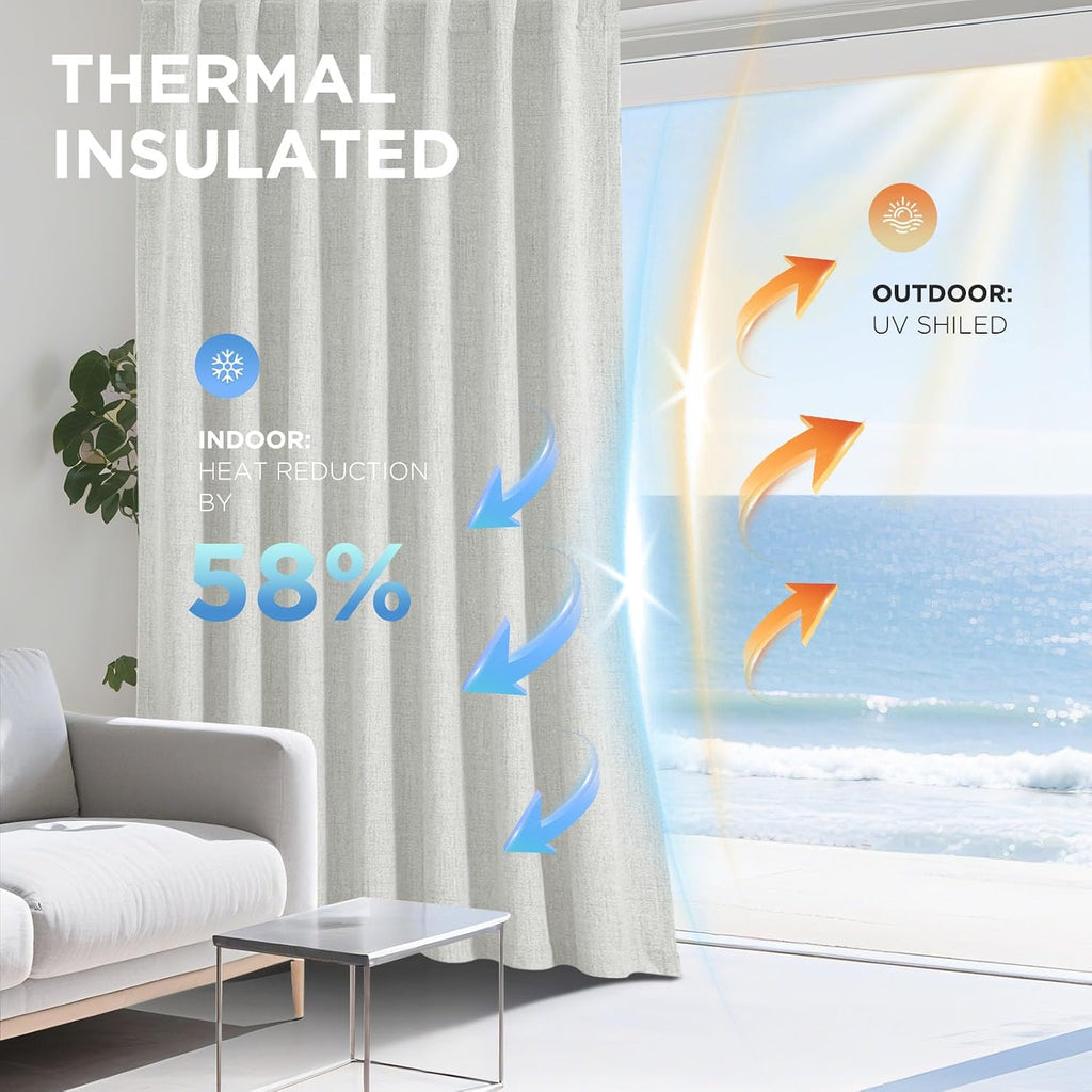 Joydeco Cortinas opacas para dormitorio, 84 pulgadas de largo, 100% bloqueo de luz, juego de 2 paneles de cortinas blancas, cortinas de oscurecimiento de habitación con aislamiento térmico, textura de
