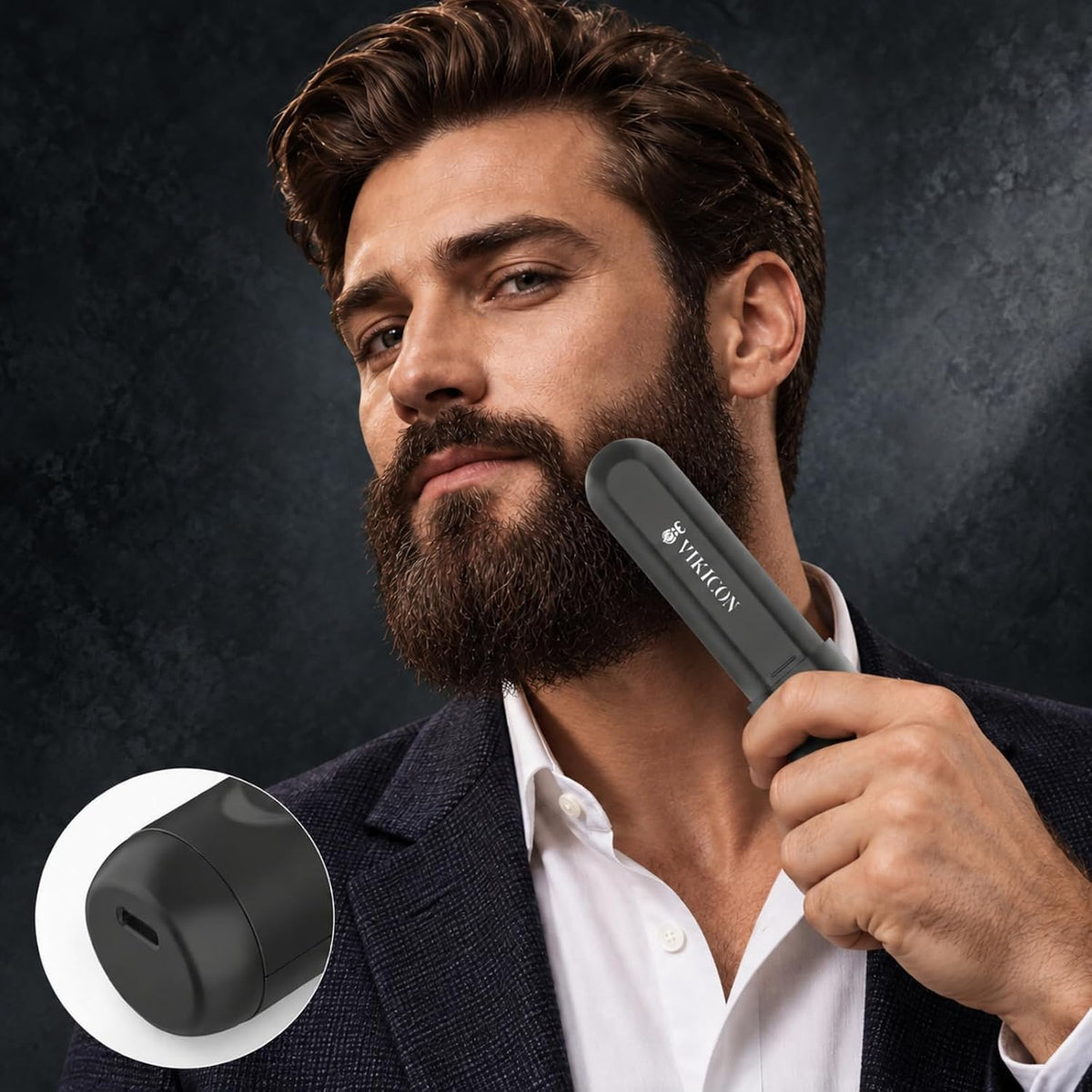 VIKICON Plancha de barba para hombres, peine térmico inalámbrico