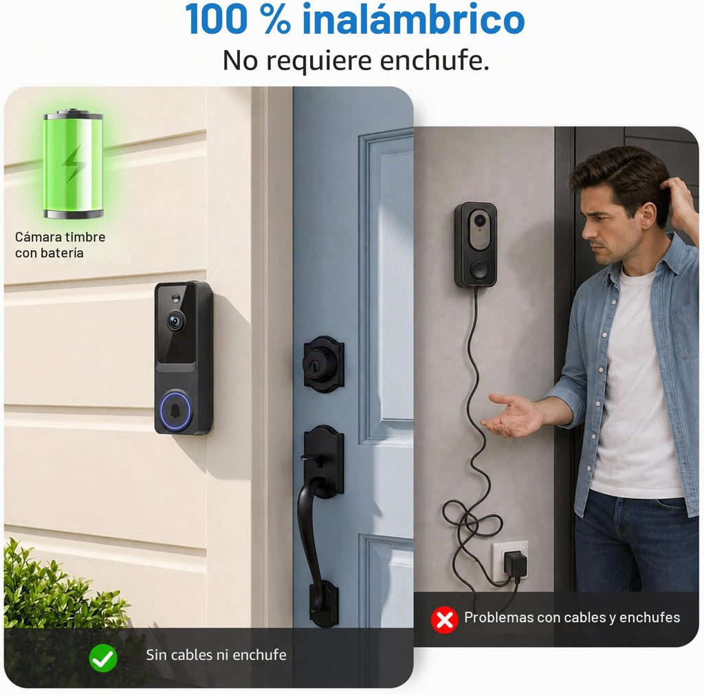 Cámara de timbre inalámbrica, cámara de timbre de video 1080P alimentada