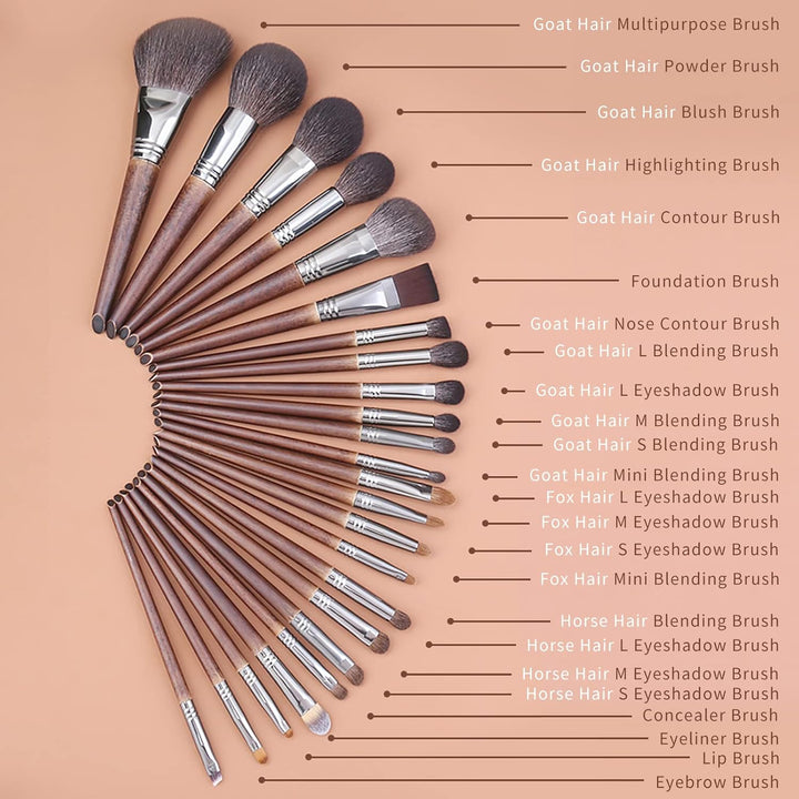 ENZO KEN Juego de brochas de maquillaje de pelo de cabra natural de...