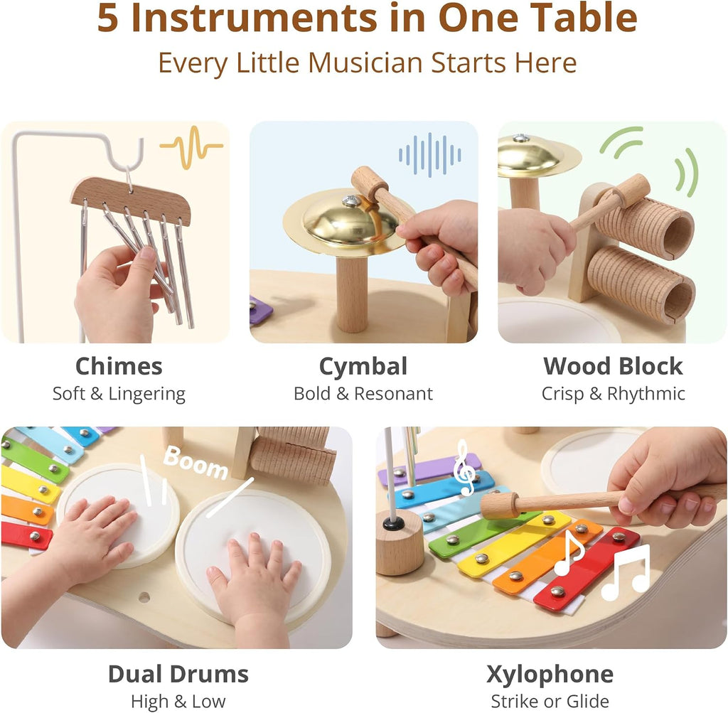 Set de Batería de Madera para Niños 1-3, Juguete Musical Montessori para Kids