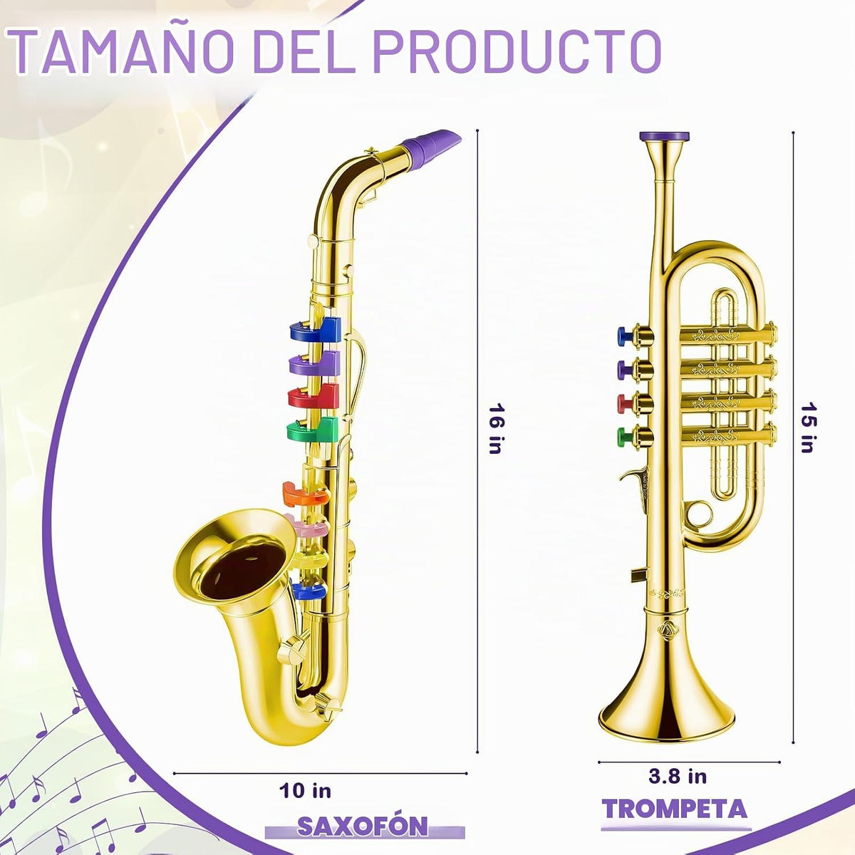 Juego de 2 piezas de saxofón de trompeta de juguete para niños, instrumento musical de plástico para regalo