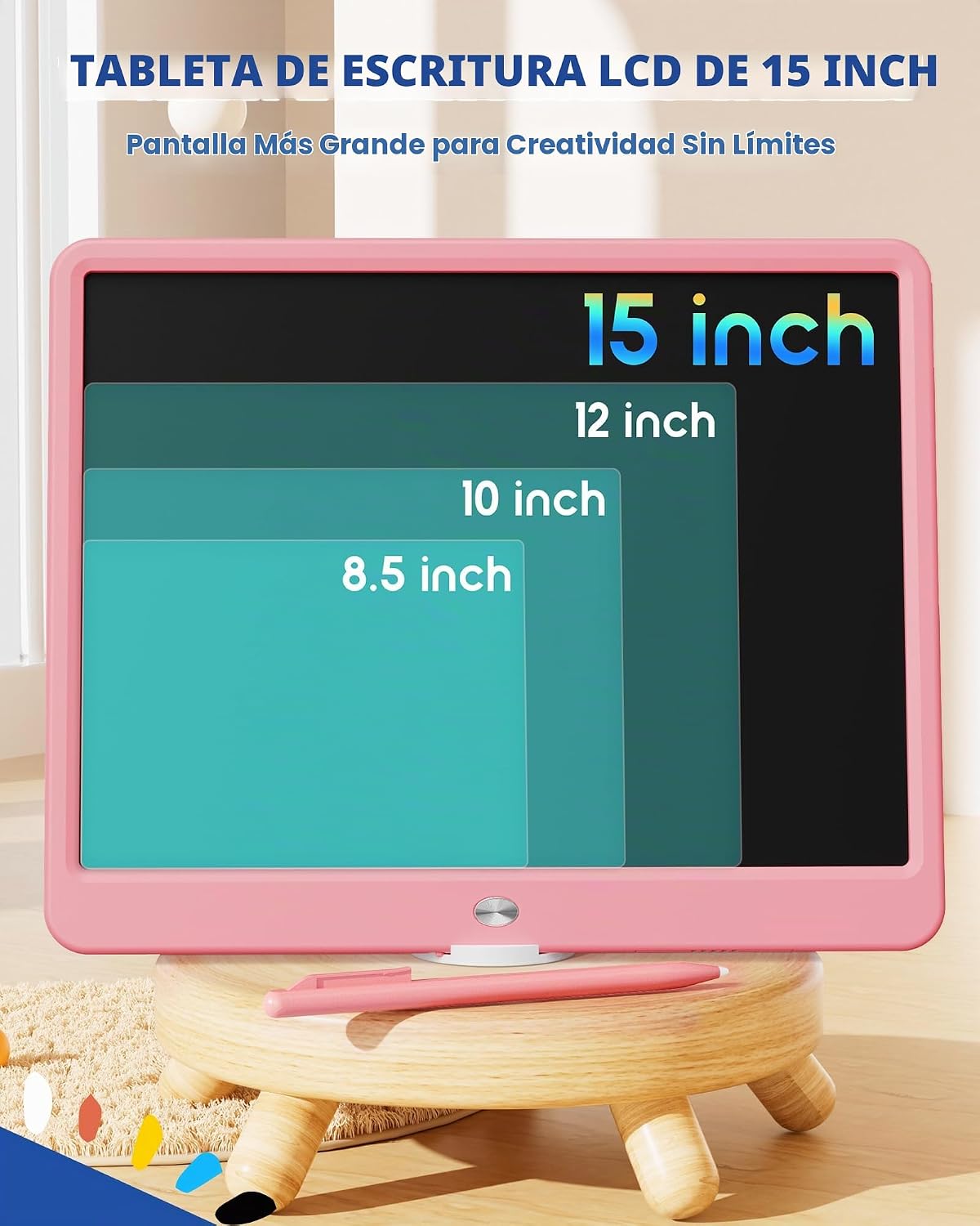 Tableta de escritura LCD de 15 pulgadas para niños de 3 años - Almohadilla de dibujo electrónica y tablero de garabatos como regalos educativos de cumpleaños para niñas y niños (rosa)