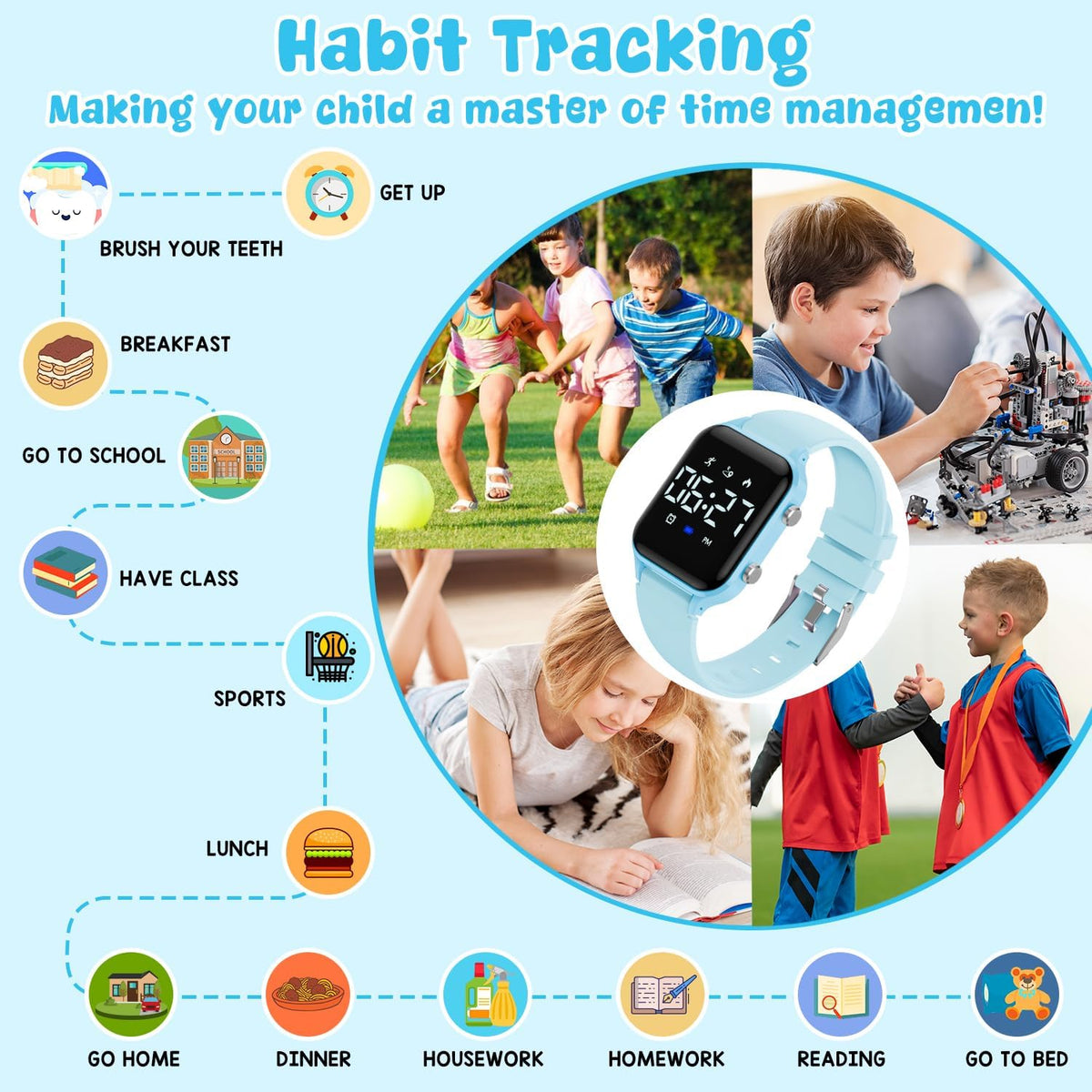 Relojes digitales para niños y niñas, reloj deportivo con rastreador de fitness, podómetro, alarmas, cronómetro, no necesita aplicación, reloj impermeable para niños, regalo para adolescentes