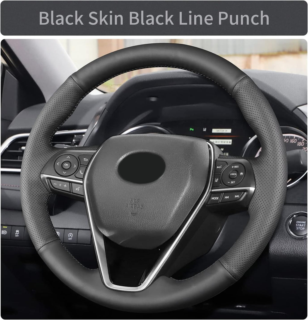 Funda de Volante Cosida a Mano, Compatible con Toyota RAV4 SUV 2019-2024 / Avalon 2019-2022 / Camry 2018-2024 / Corolla 2020-2025, Funda de Volante de Microfibra de Cuero con Envoltura