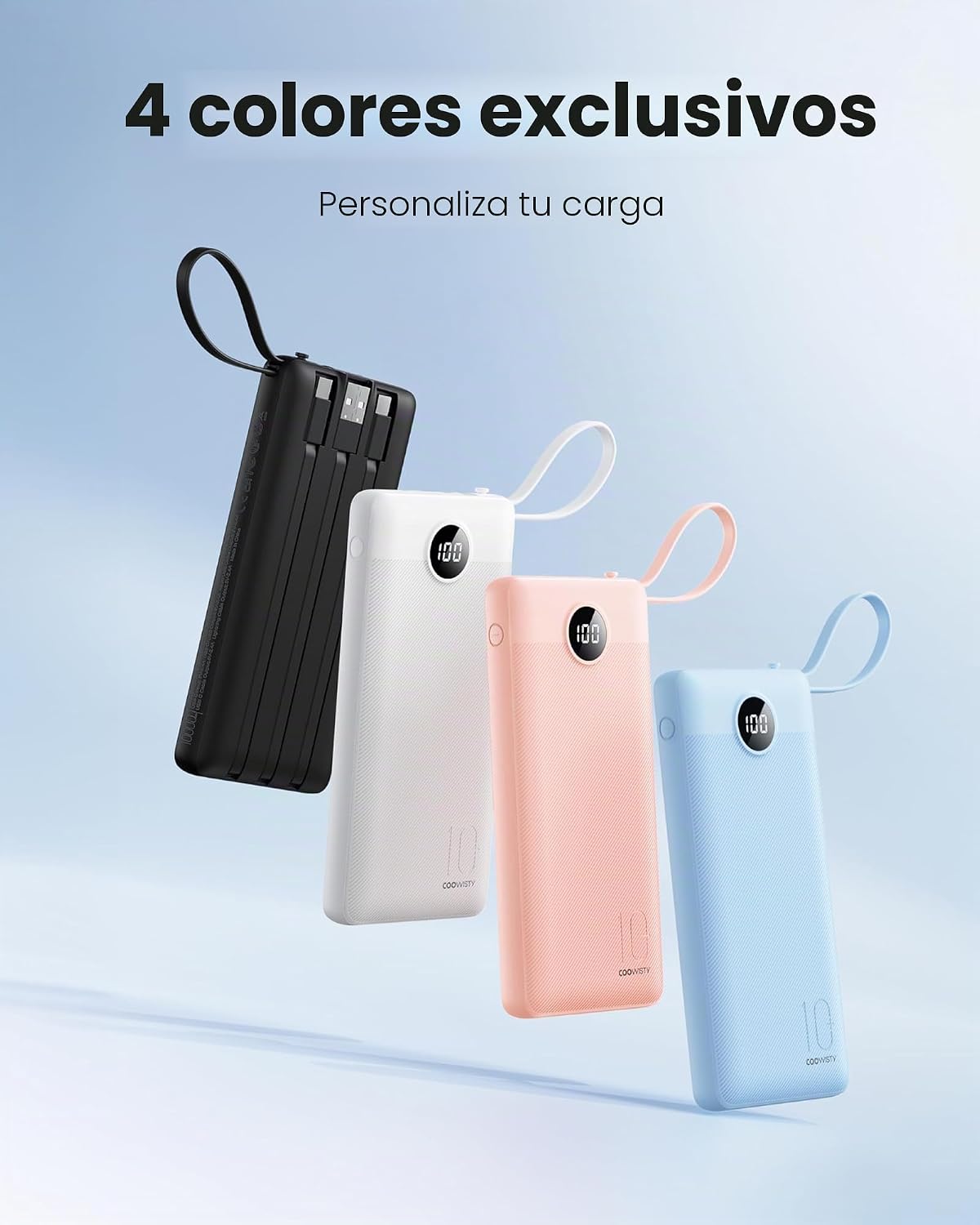 Coowisty Cargador portátil con cables integrados, banco de energía...