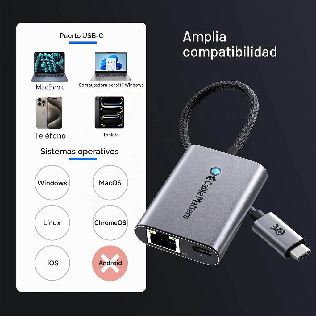 Cable Matters Adaptador USB C a Ethernet de 2,5 Gb con carga de 140 W