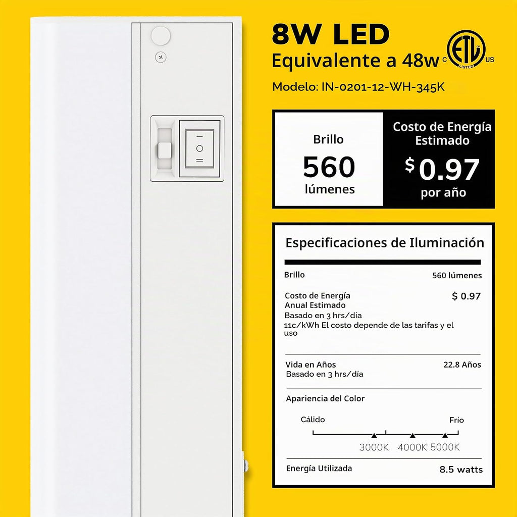 GETINLIGHT Luz LED para debajo del gabinete con cableado de 18 pulgadas