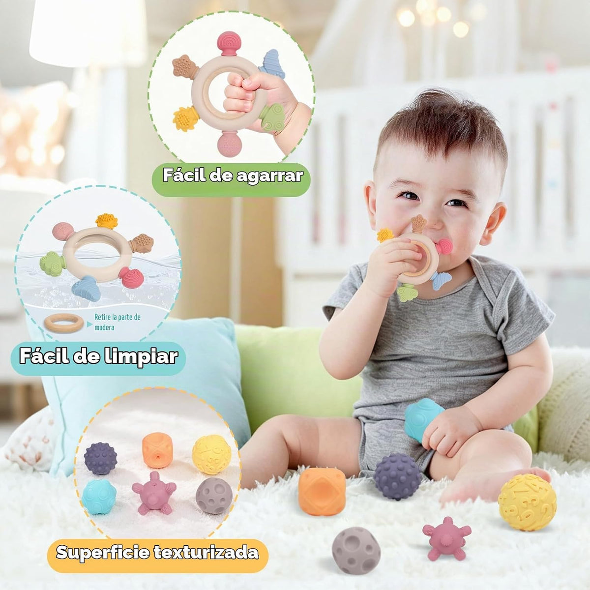 Juguetes Montessori 6 en 1 para bebés de 0-6-6-12 meses, regalos para bebés