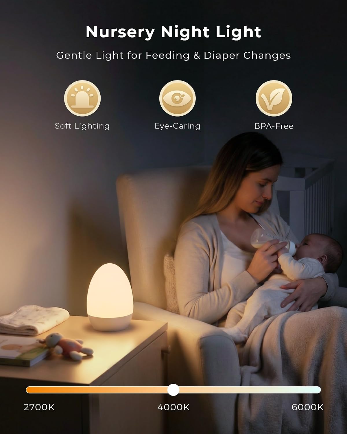 Lámpara Luz nocturna para guardería del bebé, luz táctil recargable con 17 modos de color, luz nocturna de bebé regulable continua para lactancia materna y dormitorio de niños (blanco-2P)