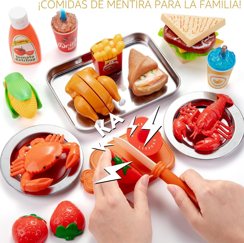 Juboury set de alimentos de juego para pretend para cocina de niños, con bolsa de almacenamiento