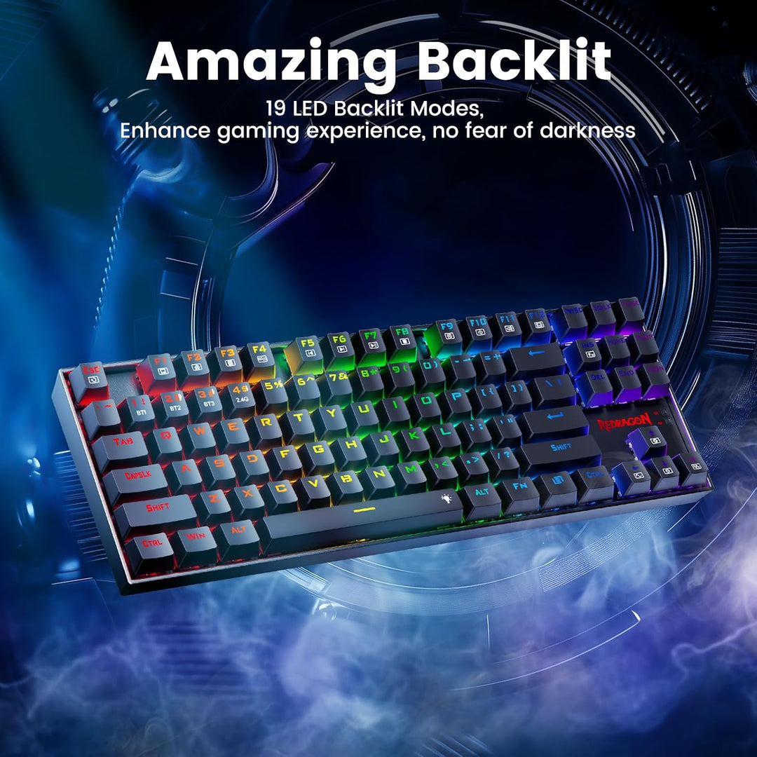 Redragon Teclado inalámbrico para juegos, teclado mecánico tri-modo...