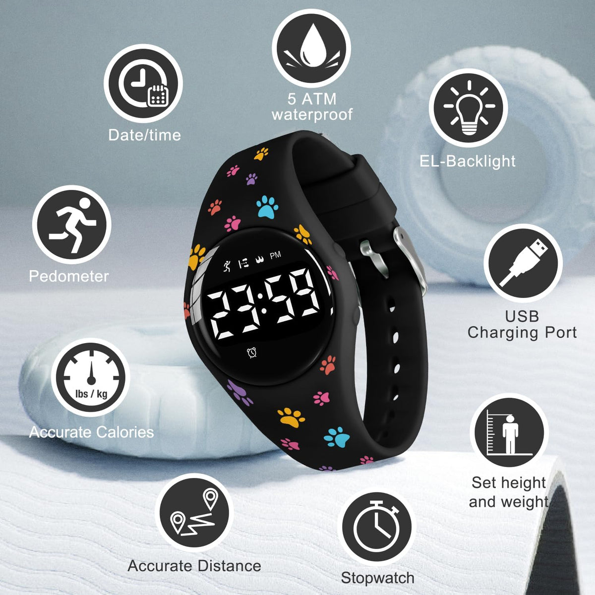 Relojes para niños y niñas, reloj deportivo digital con contador de pasos, podómetro, alarma de vibración, sin aplicación, impermeable, rastreador de fitness, reloj para niños, niñas, adolescentes