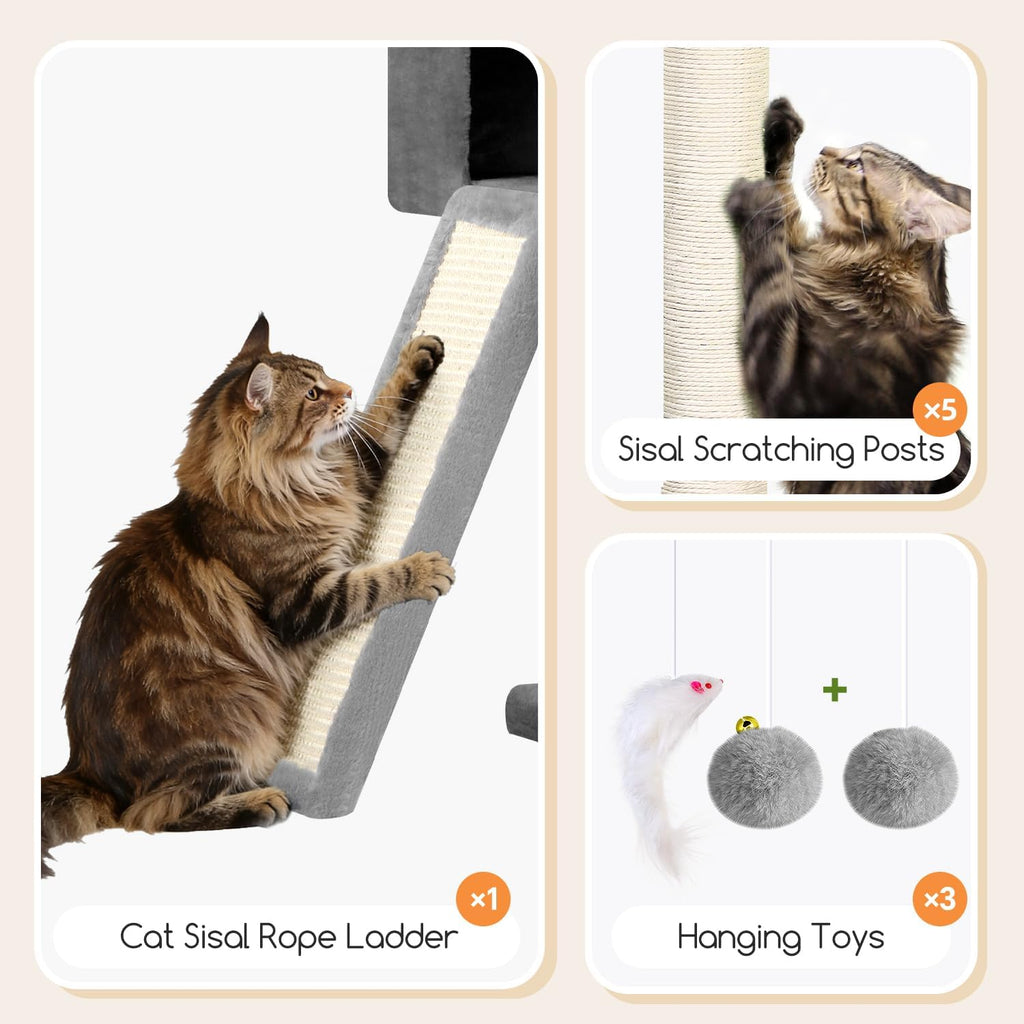 Globlazer Tall Cat Tower - Casa de árbol extragrande para gatos, S77D, gris