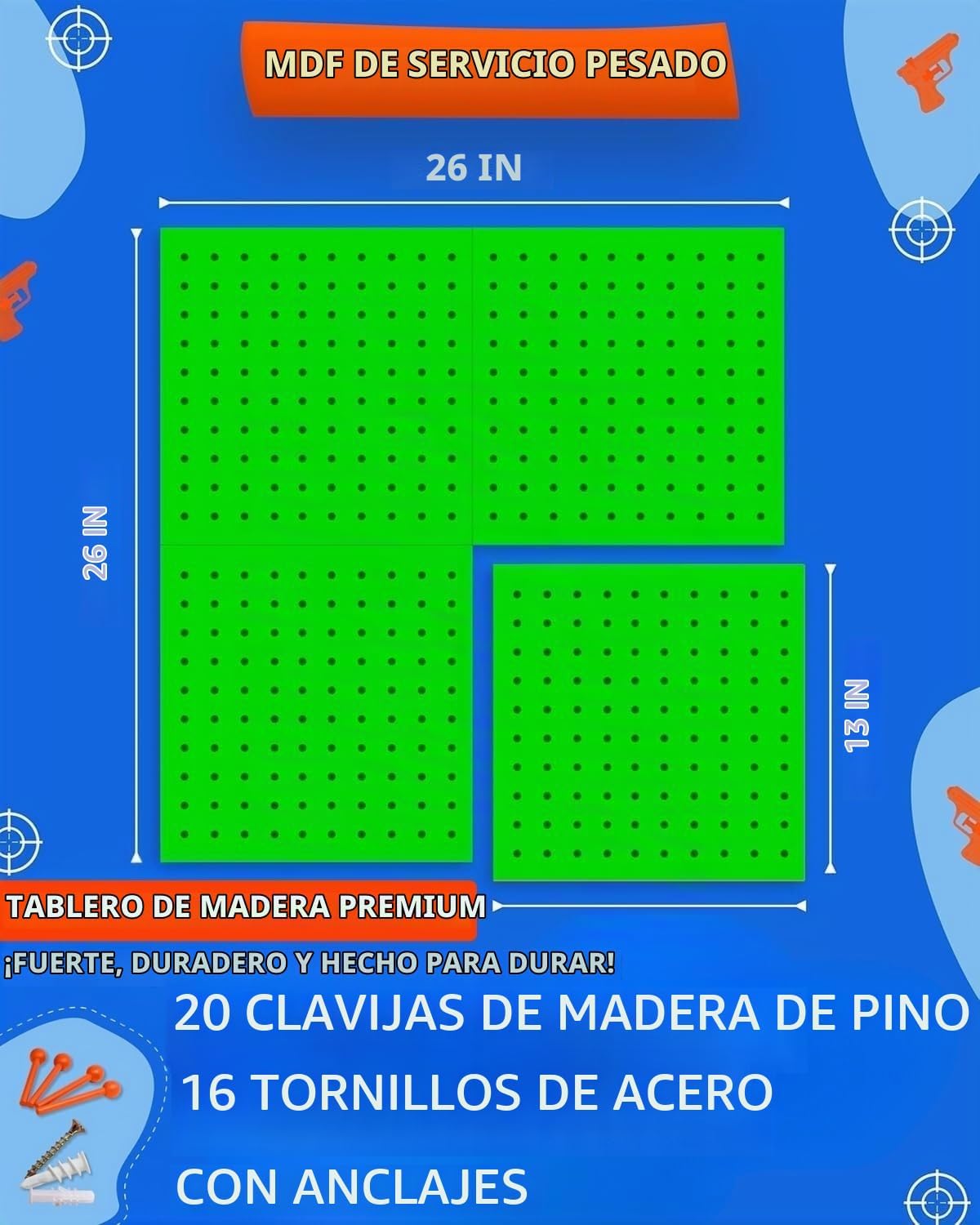 Tablero de madera para el organizador de almacenamiento de armas Nerf 13 x
