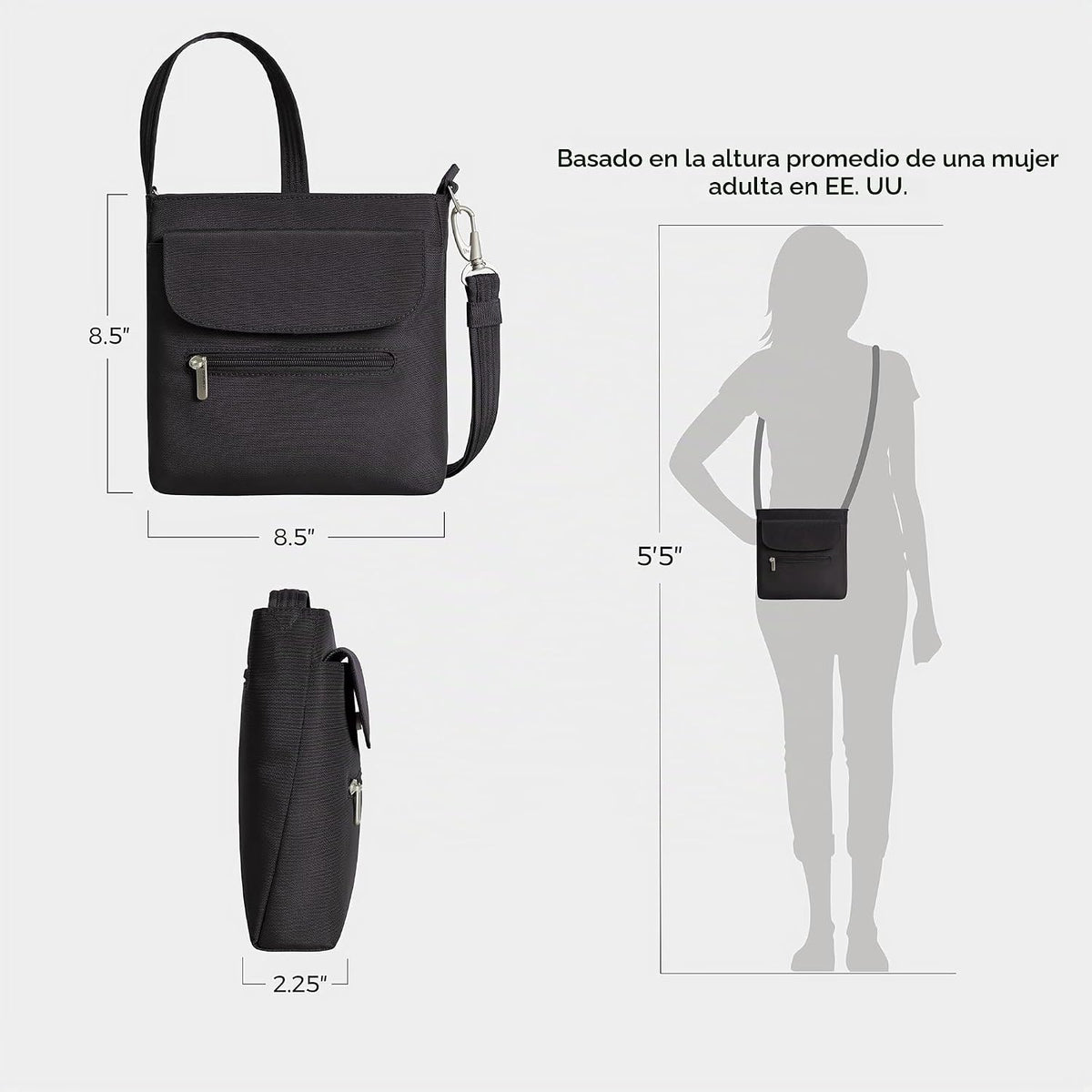 Travelon - Mini bolsa clásica de hombro antirrobo