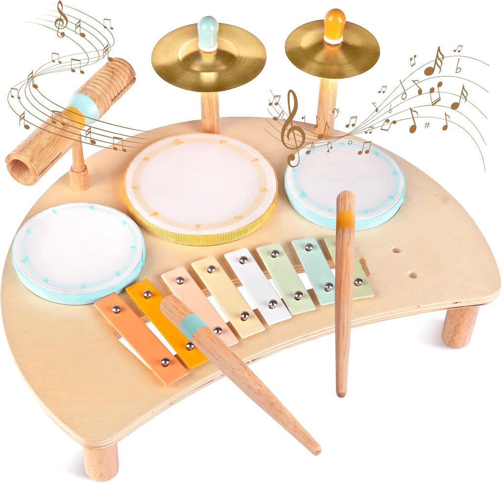 Juego de batería de madera para niños de 2 a 3 años Montessori Instrumentos Musicales Juguete
