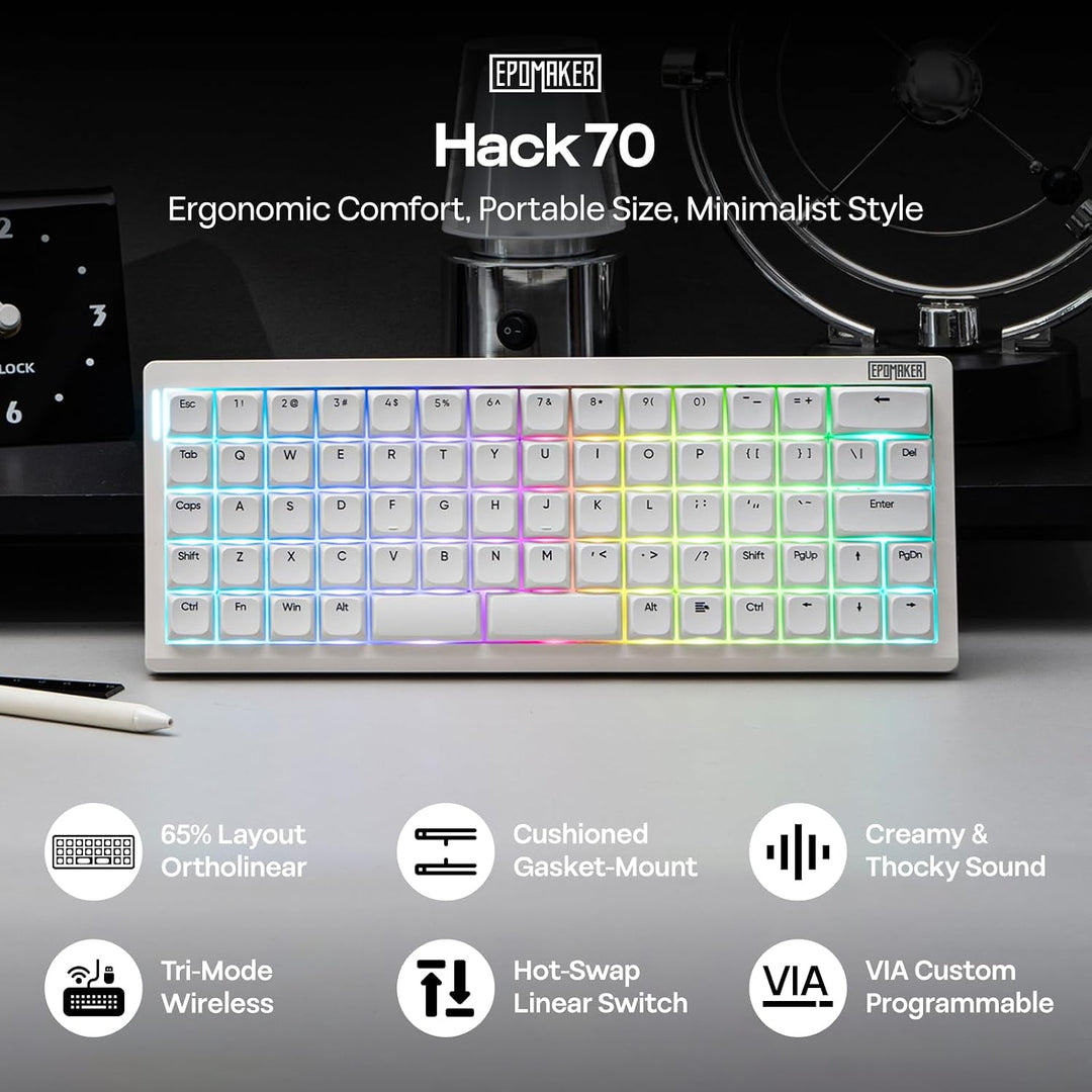 Teclado mecánico EPOMAKER Hack70 Planck con VIA personalizado, 2,4...