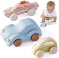 Moonkie - Autos de juguete de silicona de grado alimenticio para bebés y niños pequeños, juguetes para bebés de 6 a 12 meses, juguetes para bebés de diseño hueco, regalos de cumpleaños para niños y