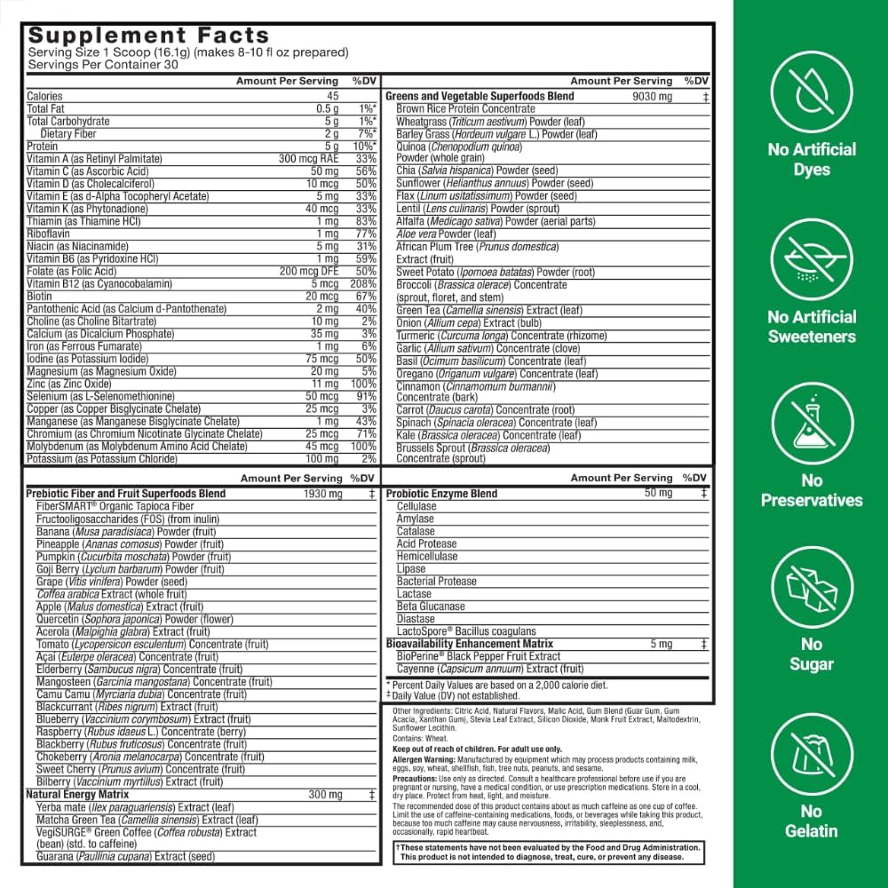 FORCE FACTOR Smarter Greens Superfoods + polvo energético para aume...