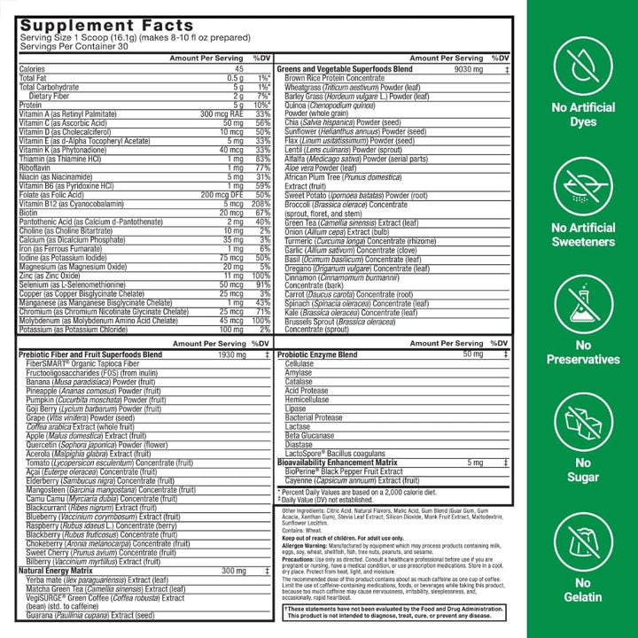 FORCE FACTOR Smarter Greens Superfoods + polvo energético para aume...
