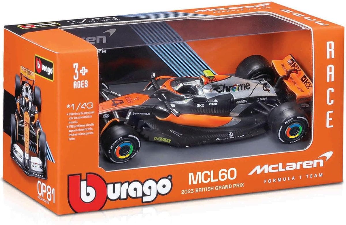 Bburago 1:43 F1 Race McLaren Racing MCL60 (2023) con piloto - Norris #4