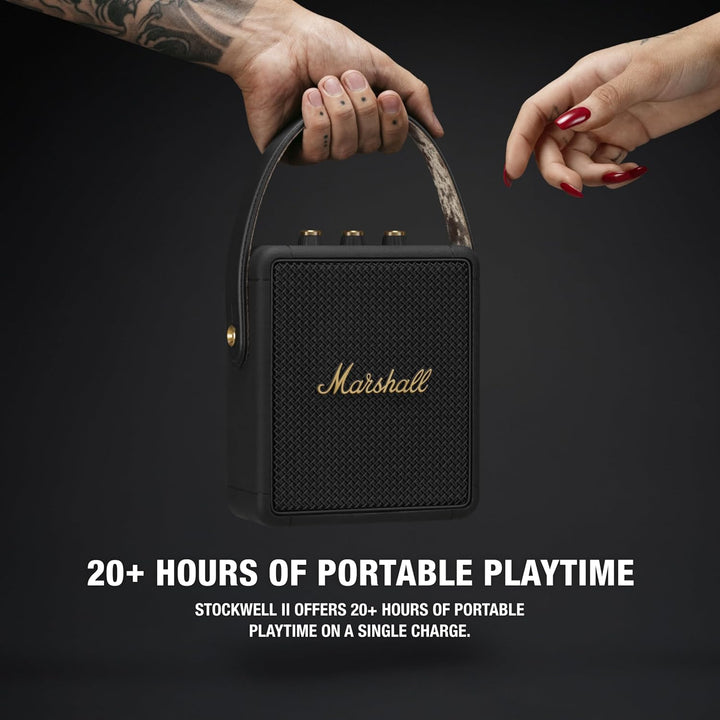 Marshall Stockwell II - Altavoz Bluetooth portátil, negro y latón