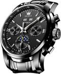 OLEVS - Reloj automático de lujo para hombre de cuerda mecánica con fases de la luna, de acero inoxidable, impermeable y con calendario luminoso, correa plateada