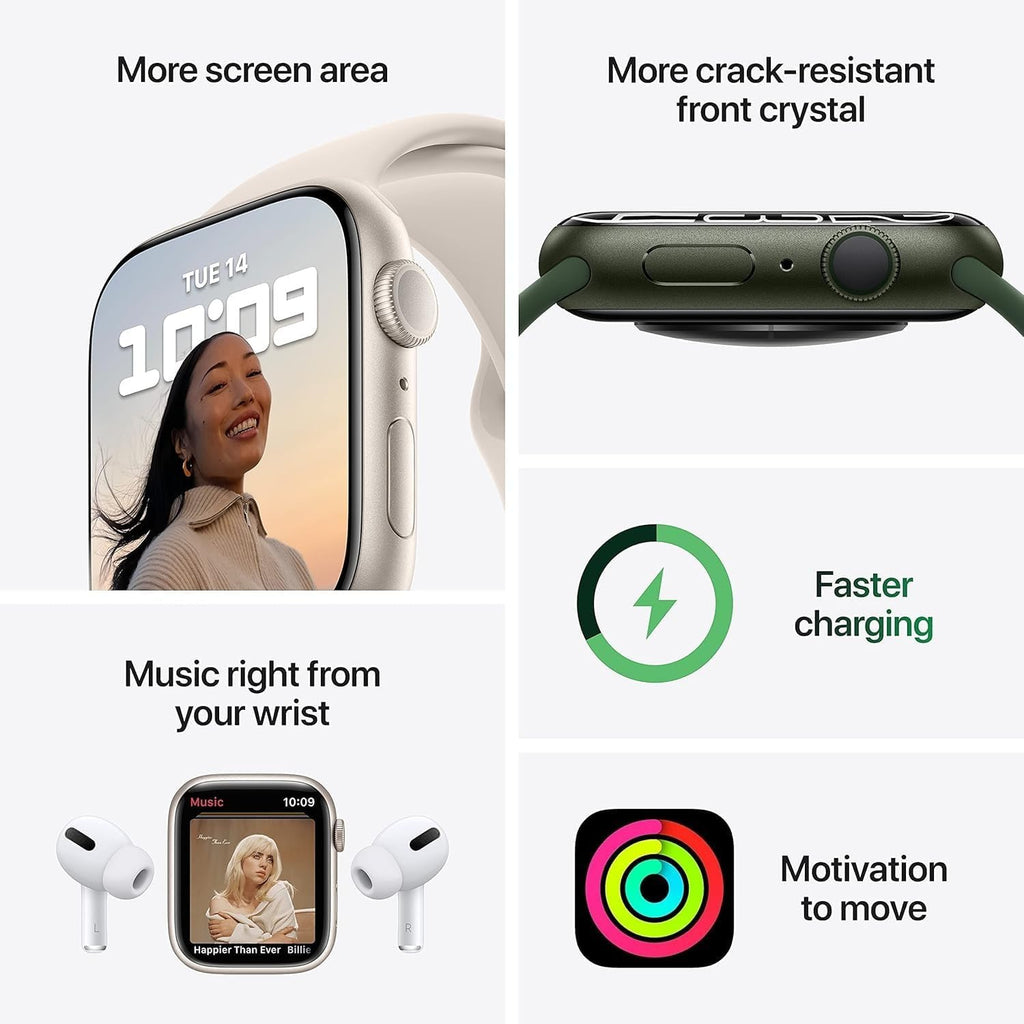 Apple Watch - Serie 7 con GPS y caja de aluminio Starlight de 1.77 pulgadas (45mm) con correa deportiva Starlight, tamaño regular