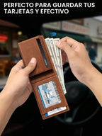 Billetera para hombre con bloqueo RFID minimalista para 12-14 tarjetas | Cartera inteligente delgada y plegable con ventana para identificación y ranura para efectivo, bolsillo frontal, estuche