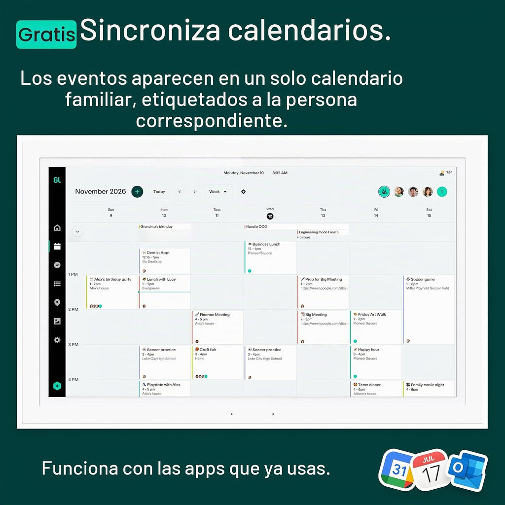 Greenlight Family Hub - Calendario digital de 15,6 pulgadas con pantalla