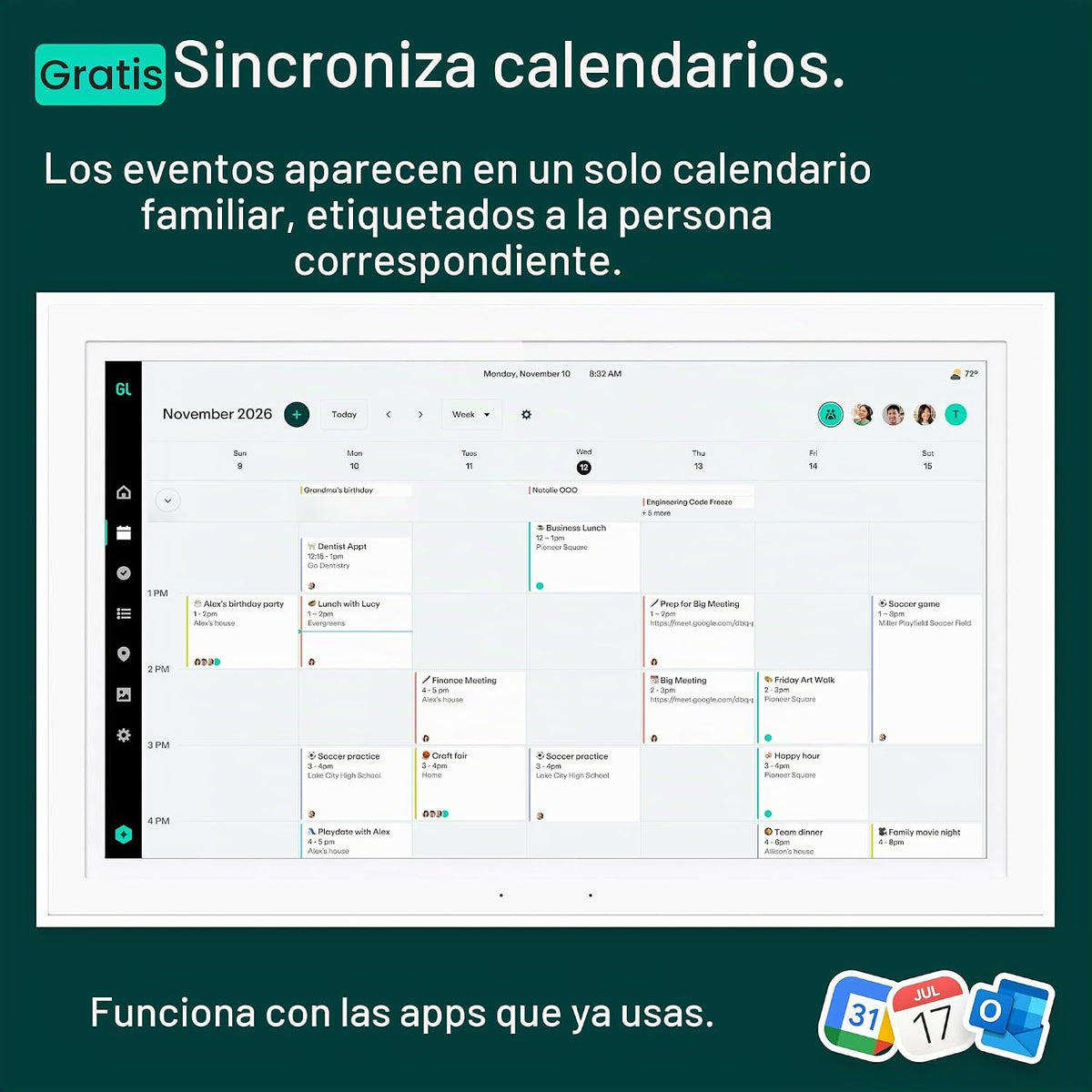 Greenlight Family Hub - Calendario digital de 15,6 pulgadas con pantalla