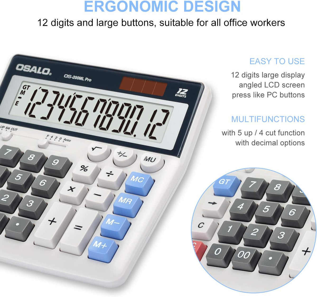 Calculadora de escritorio Contabilidad Pantalla extra grande Botones grandes Calculadora científica 401 Función Batería solar para estudiantes universitarios de oficina, escuela