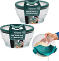Anyday Paquete de 2 coladores de 4 tazas con clip de silicona y platos profundos | Sin plástico, sin BPA, utensilios de cocina para microondas y almacenamiento de alimentos con tapas de vidrio (Kale)