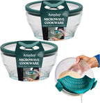 Anyday Paquete de 2 coladores de 4 tazas con clip de silicona y platos profundos | Sin plástico, sin BPA, utensilios de cocina para microondas y almacenamiento de alimentos con tapas de vidrio (Kale)