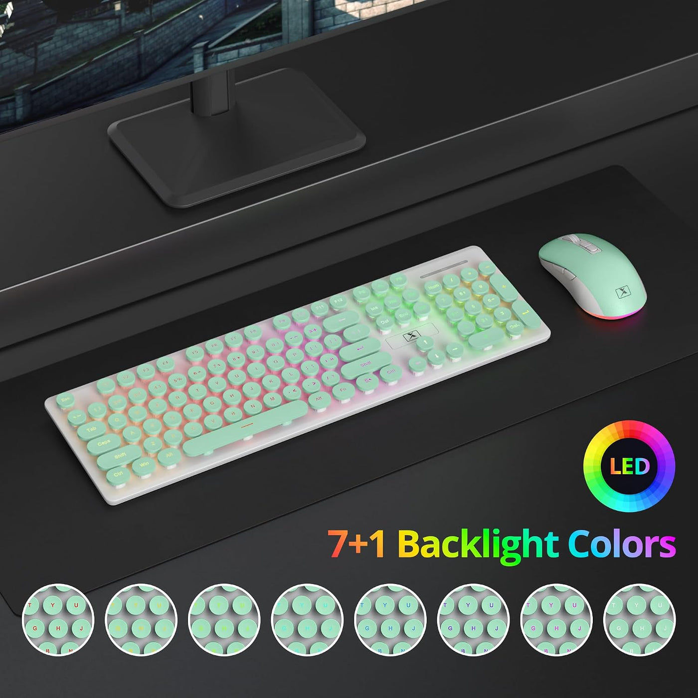 Vumilstek Teclado y mouse inalámbricos retroiluminados, máquina de...