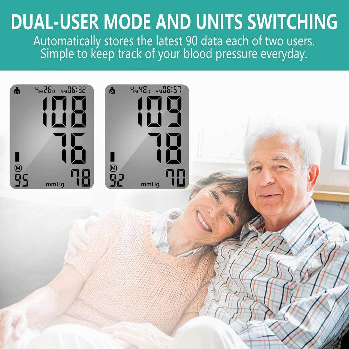 Monitor electrónico de presión arterial, monitor digital automático de presión arterial superior del brazo, brazalete grande, 2 usuarios 180 memoria grande, indicador de frecuencia cardíaca irregular, con adaptador de CC para uso doméstico