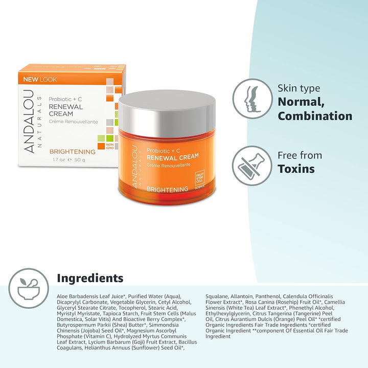 Andalou Naturals Probiotic + Vitamin C Renewal Cream Crema hidratan...