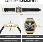 SAPPHERO Reloj para hombre, esfera de esqueleto Tonneau, caja de acero inoxidable, movimiento de cuarzo japonés, correa de silicona, reloj de pulsera deportivo y de moda, resistente a los 30M, fecha