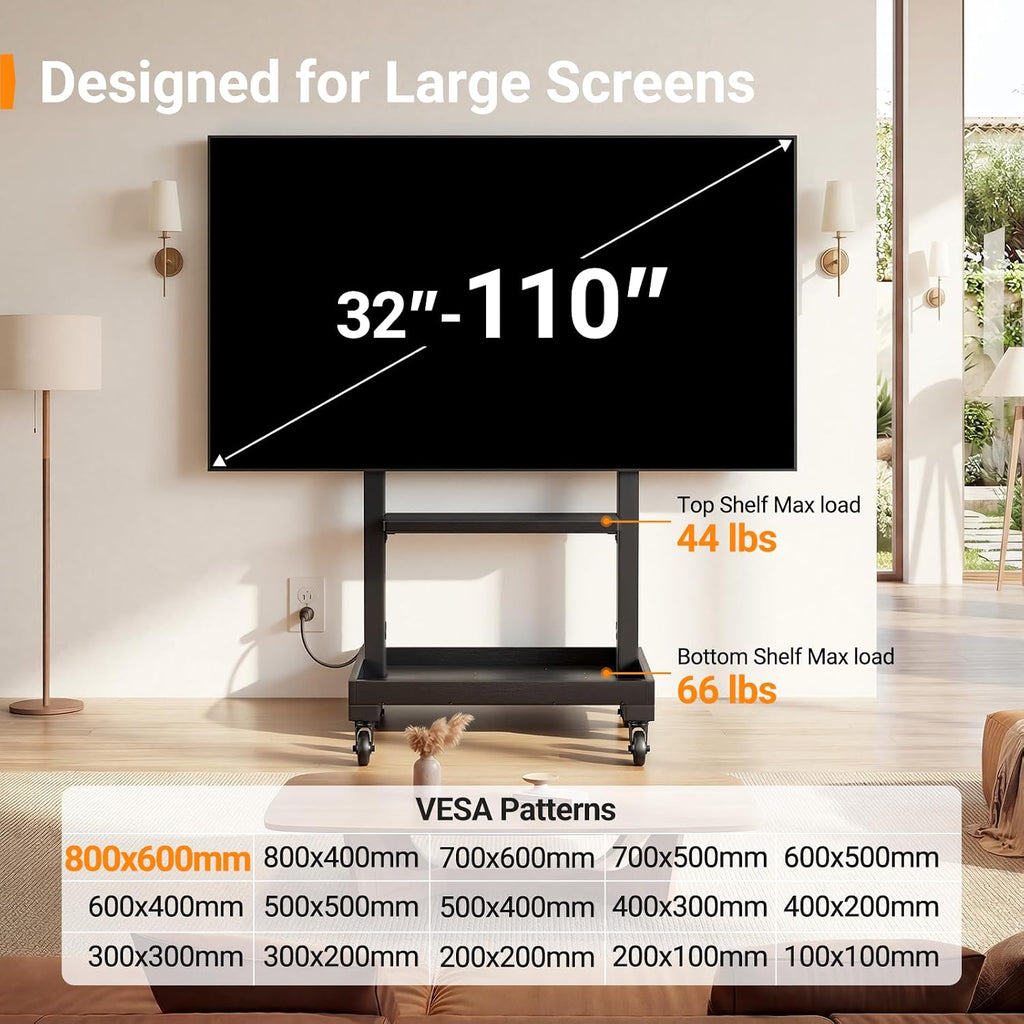 Lámpara Perlegear Soporte de TV rodante con toma de corriente para televisores de