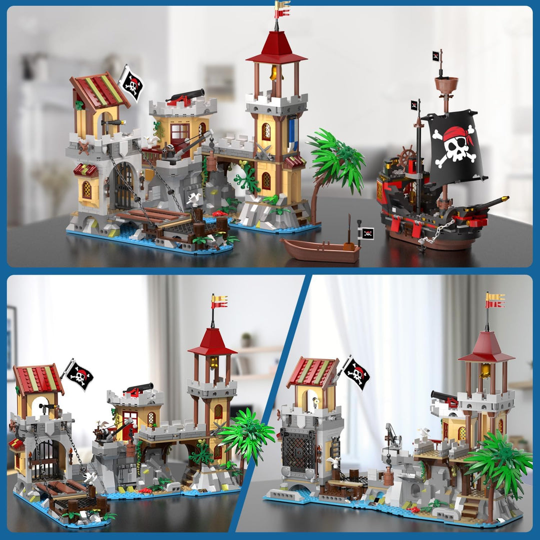Juego de construcción de castillo pirata con luz 3 modos
