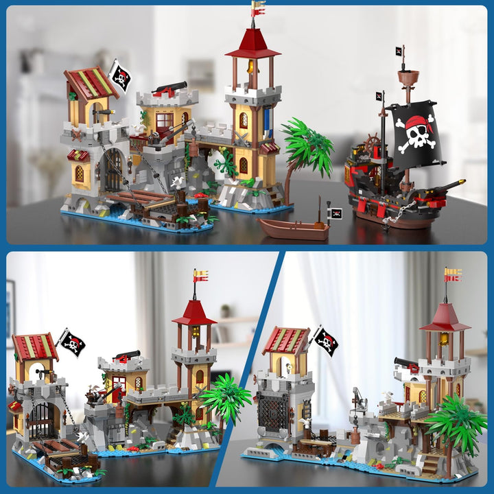 Juego de construcción de castillo pirata con luz 3 modos