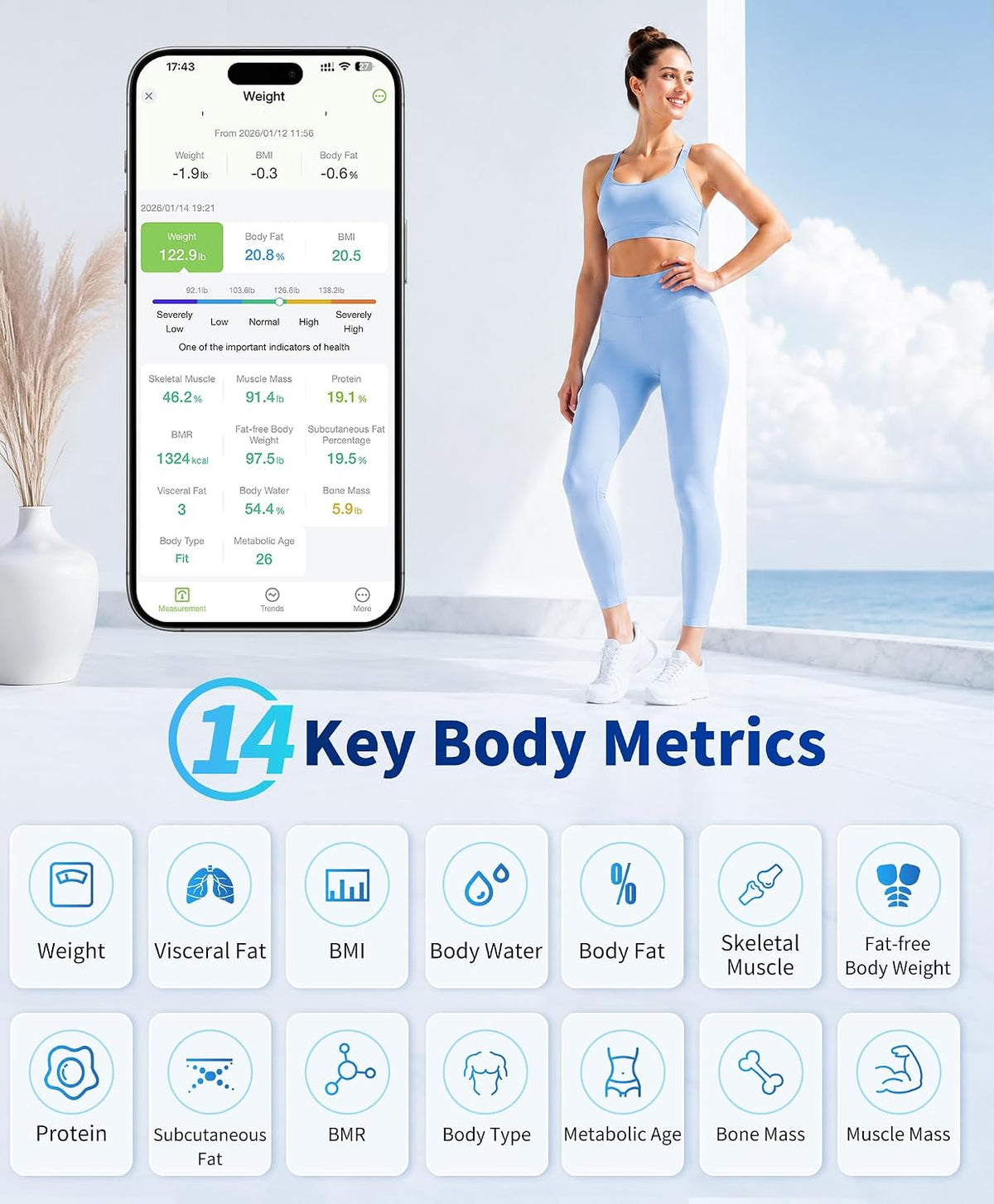 LOFTILLA - Báscula inteligente con IMC, grasa corporal, masa muscular