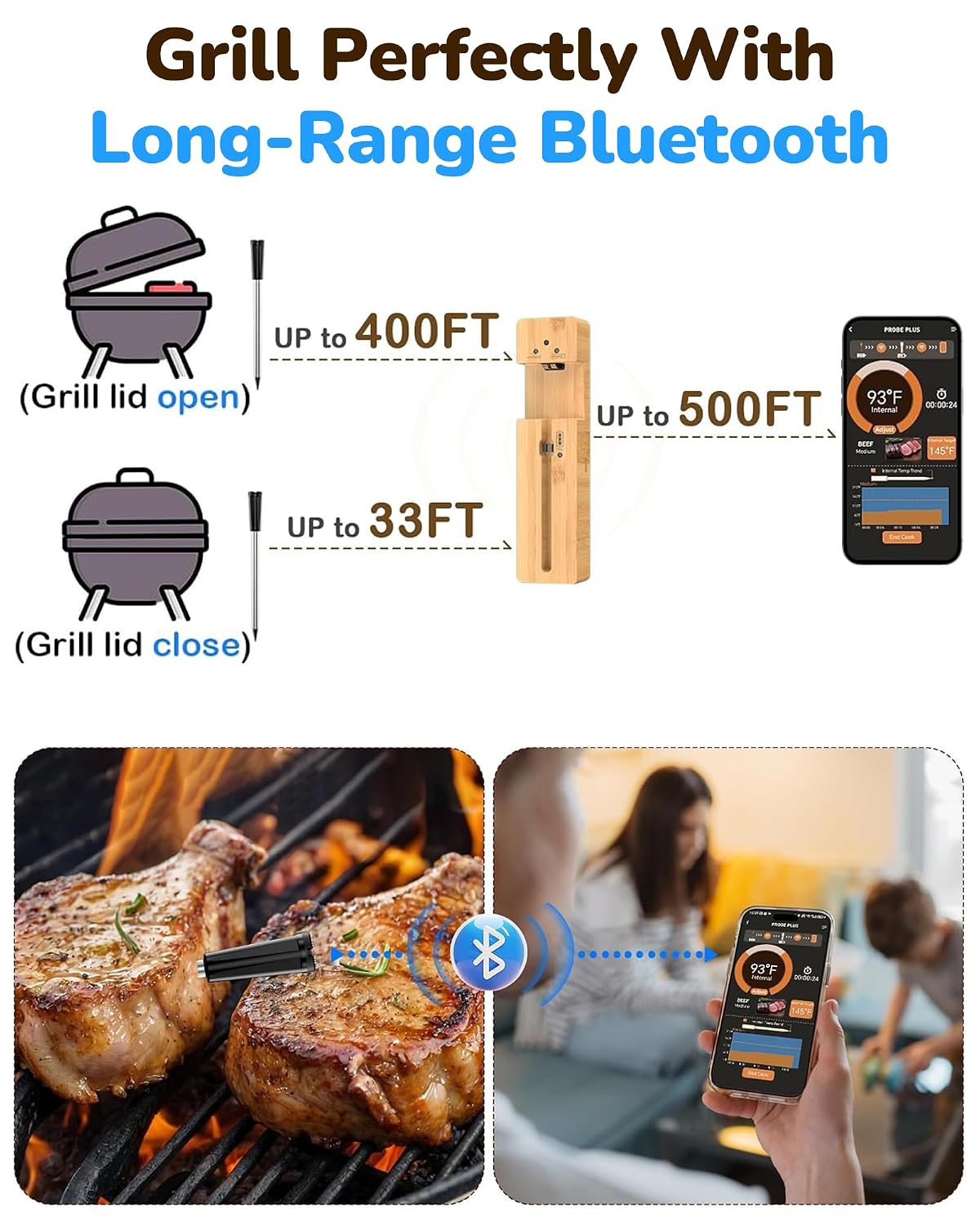 Termómetro inalámbrico preciso para carne para parrilla al aire libre: ±