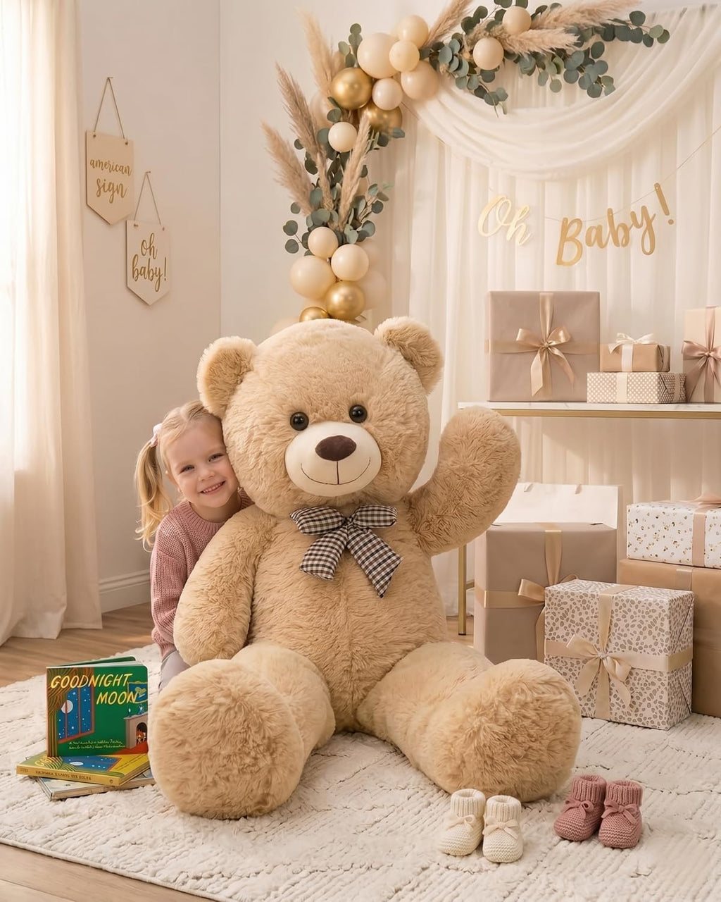 MaoGoLan Oso de peluche gigante – Ultra suave y lindo animal de peluche grande de 39 pulgadas, perfecto para baby showers, cumpleaños, regalos del día de San Valentín (niños, parejas, familia), bronceado